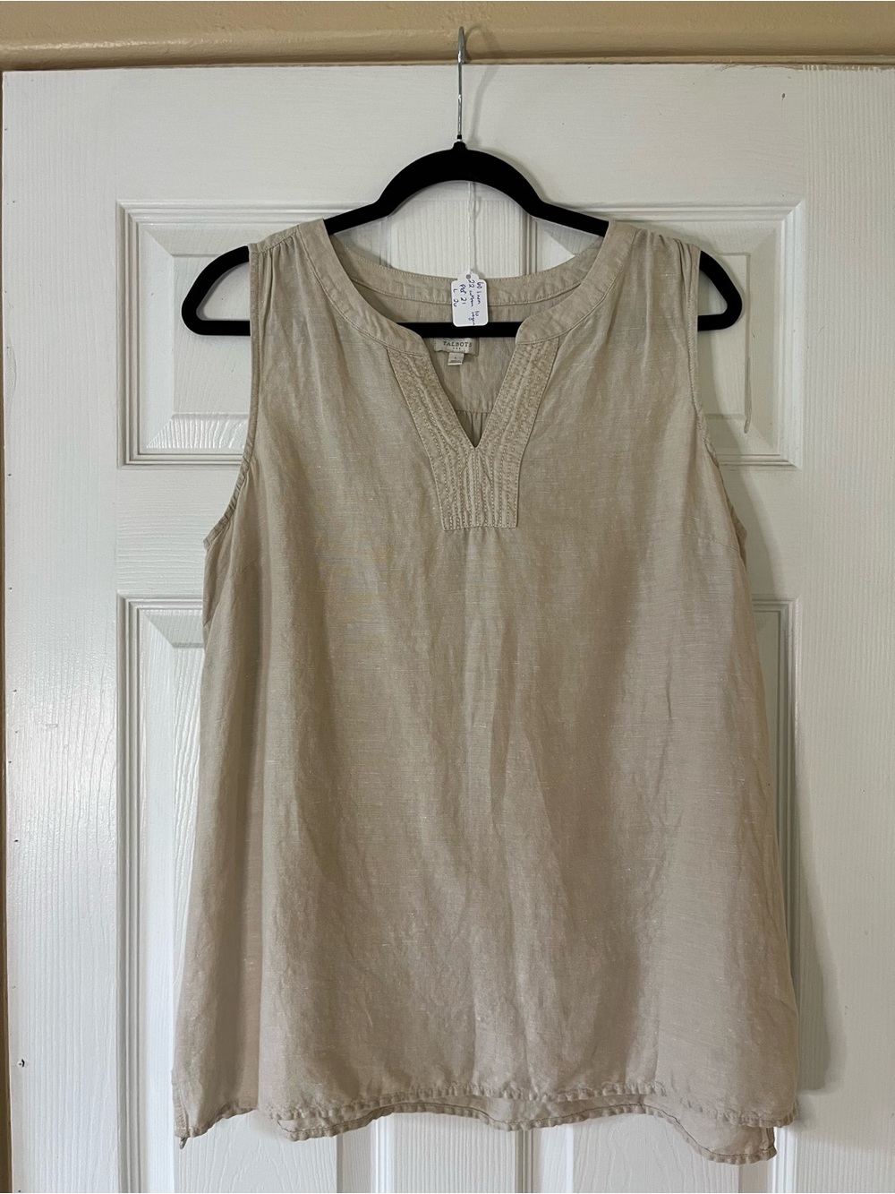 Talbots Linen Blend Oatmeal Cream Sleeveless Linen-Blend V-Neck Tank